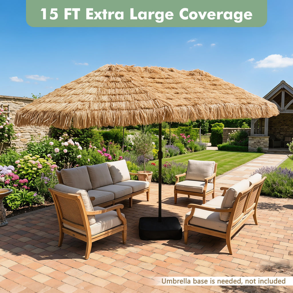 15 x 9 FT Solar Double-sided Patio Umbrella with 144 Multi-colored