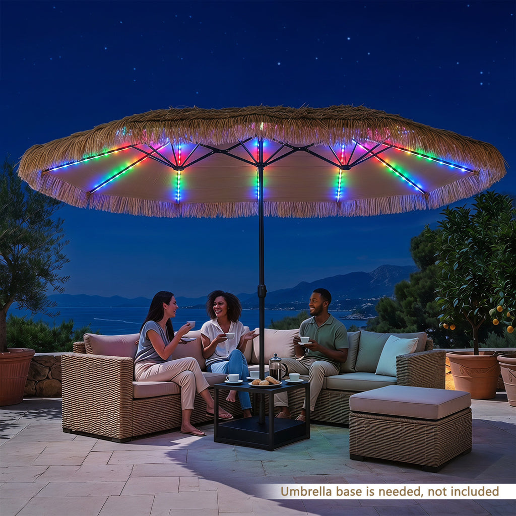15 x 9 FT Solar Double-sided Patio Umbrella with 144 Multi-colored