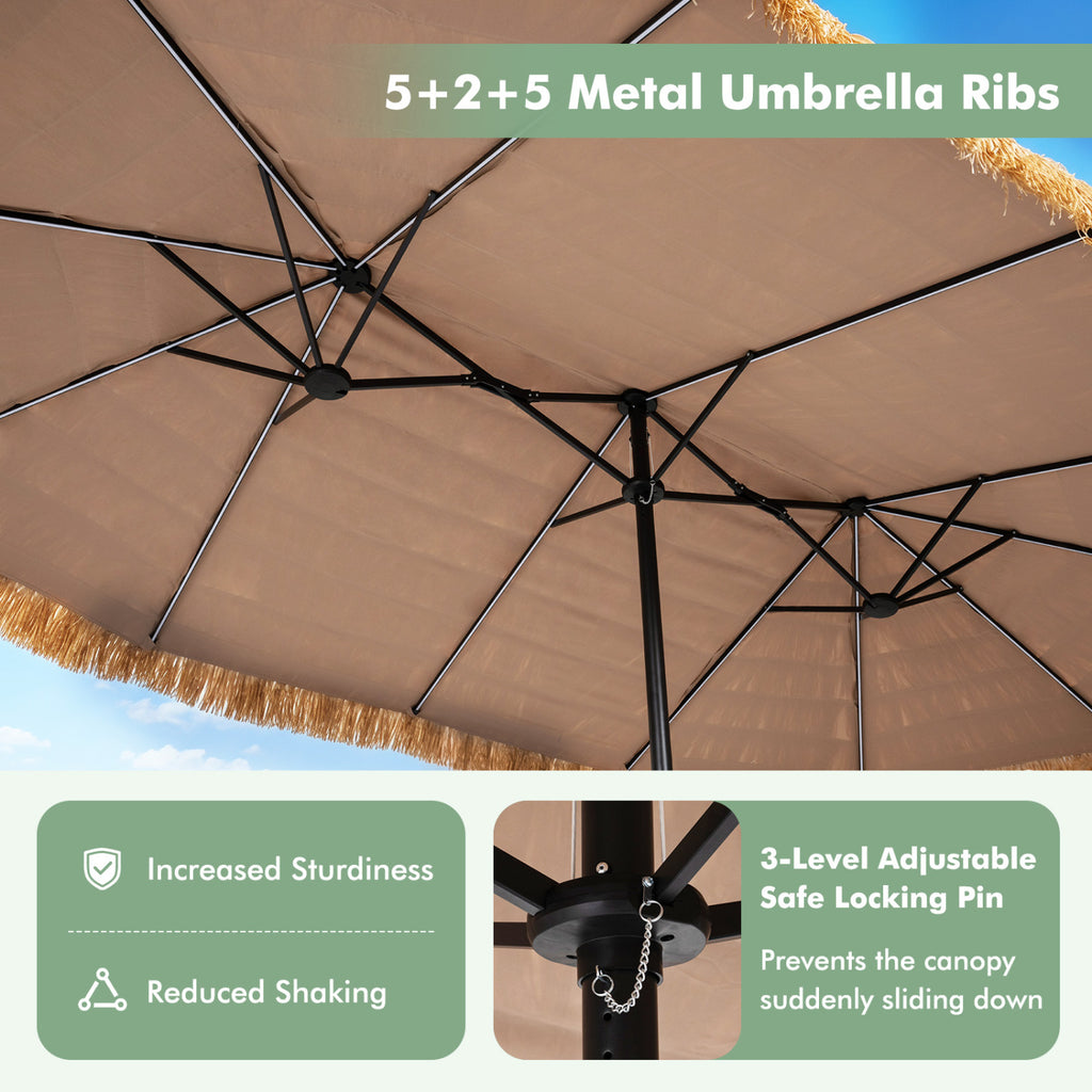 15 x 9 FT Solar Double-sided Patio Umbrella with 144 Multi-colored