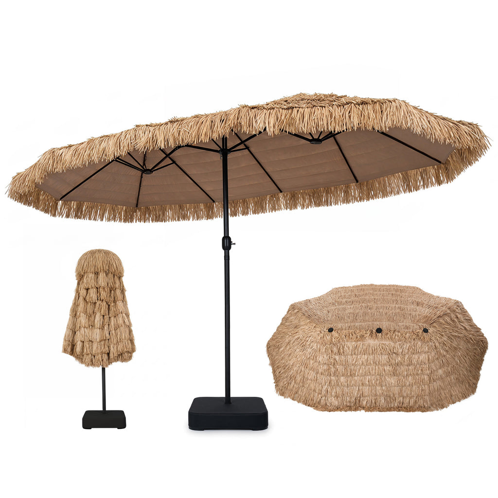 15 x 9 FT Solar Double-Sided Patio Umbrella Base Included for Garden