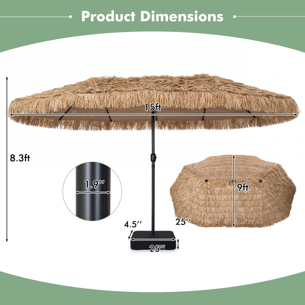 15 x 9 FT Solar Double-Sided Patio Umbrella Base Included for Garden