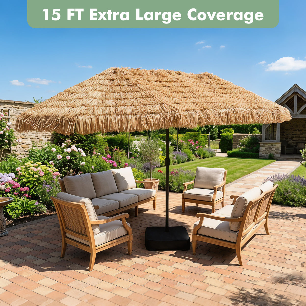 15 x 9 FT Solar Double-Sided Patio Umbrella Base Included for Garden