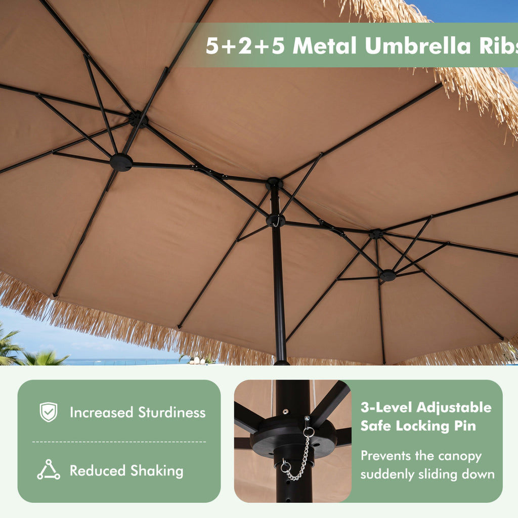 15 x 9 FT Solar Double-Sided Patio Umbrella Base Included for Garden