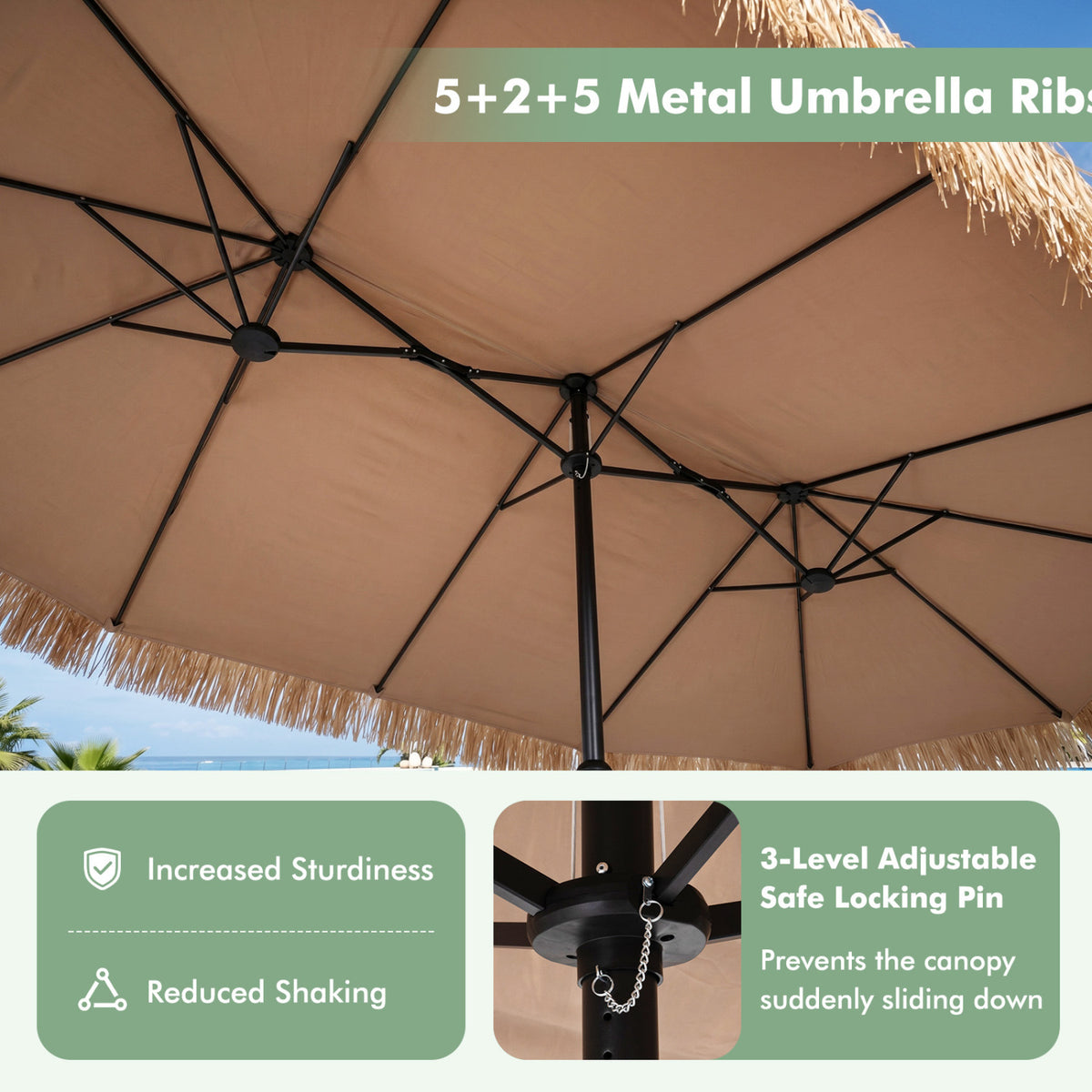 15 x 9 FT Solar Double-Sided Patio Umbrella Base Included for Garden