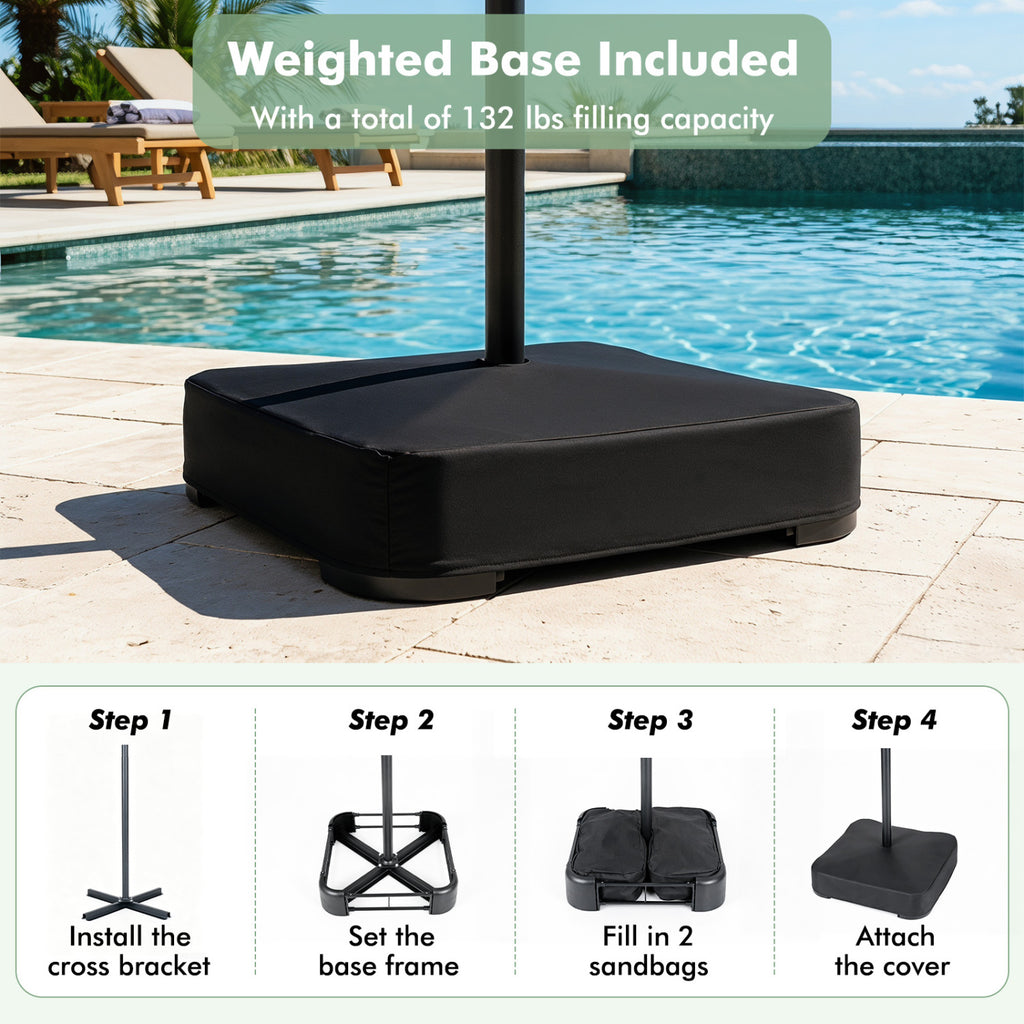 15 x 9 FT Solar Double-Sided Patio Umbrella Base Included for Garden