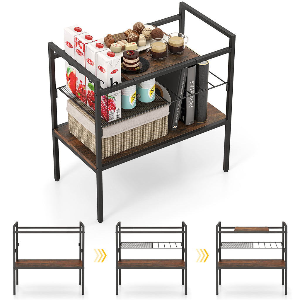 3-Tier Industrial Entryway Table with Removable Panel, Rustic Brown