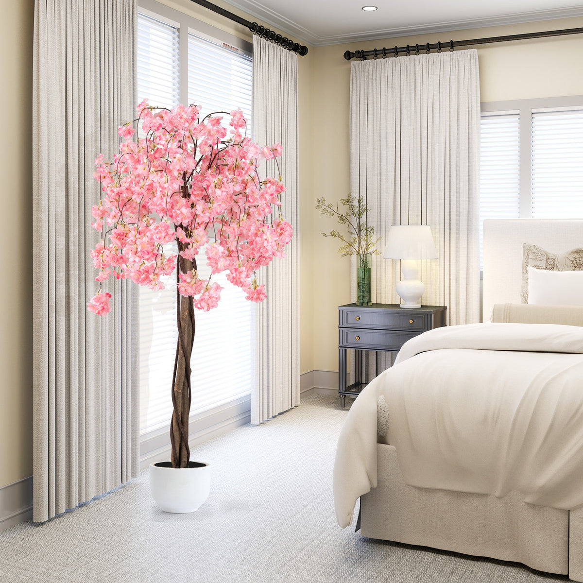 Artificial Cherry Blossom Tree with Pink & White Flowers - 5.5 FT Tall, 1 Pack, Variation of Pink