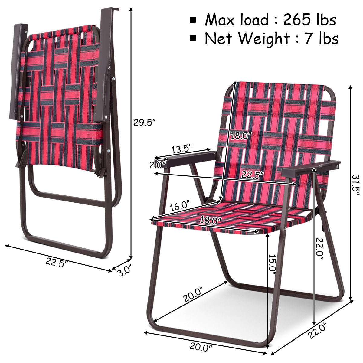 6 Pieces Folding Beach Chair Camping Lawn Webbing