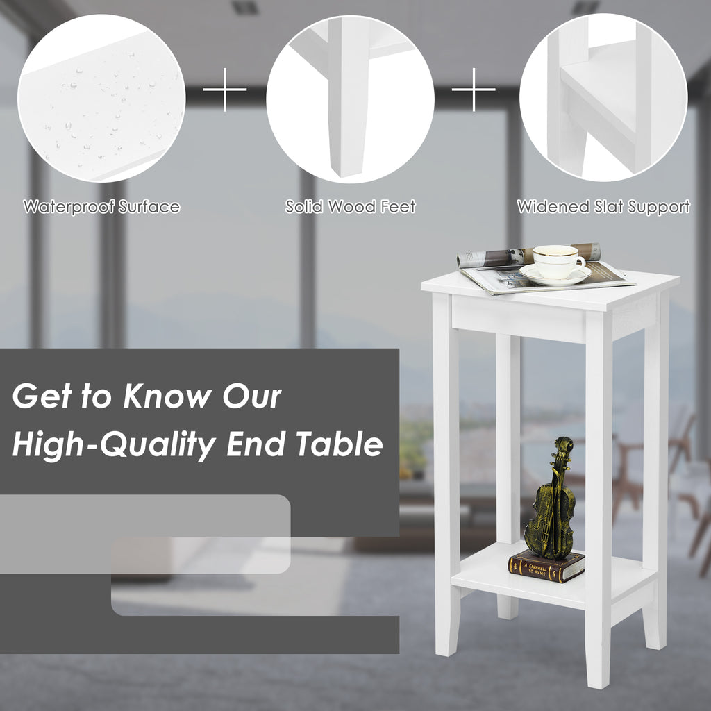 2-Tier End Table with Storage Shelf, Set of 2, White
