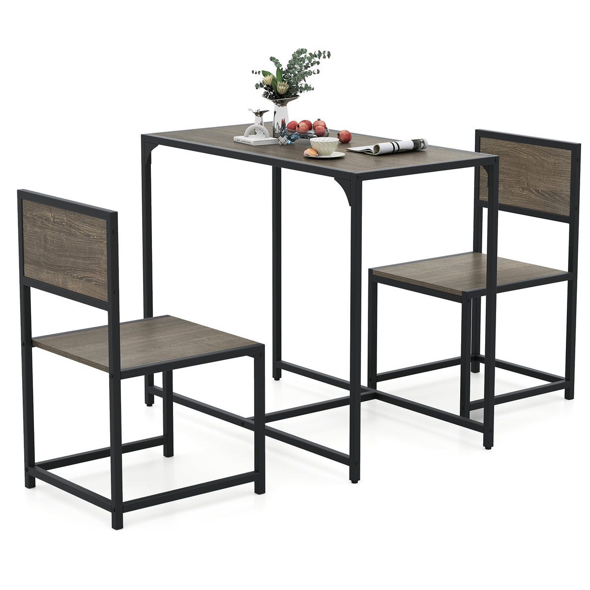 3-Piece Dining Set with Metal Frame for Small Spaces - Oak