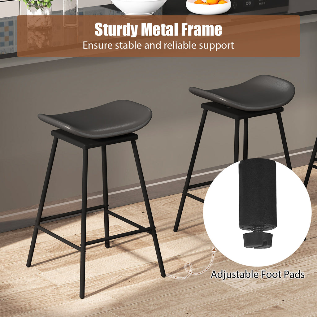 Set of 2 Swivel Barstools Faux Leather Backless Black