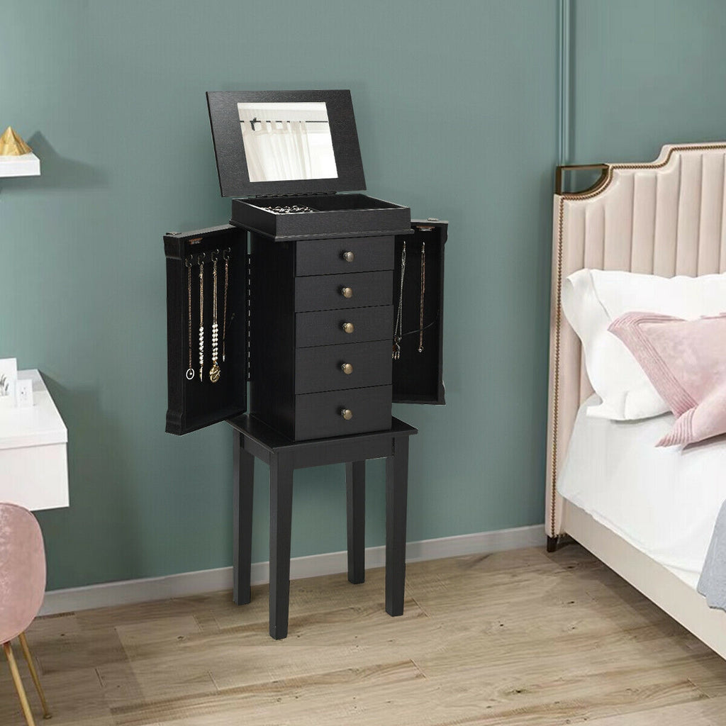Standing Jewelry Cabinet with Mirror, 5 Drawers – Gray