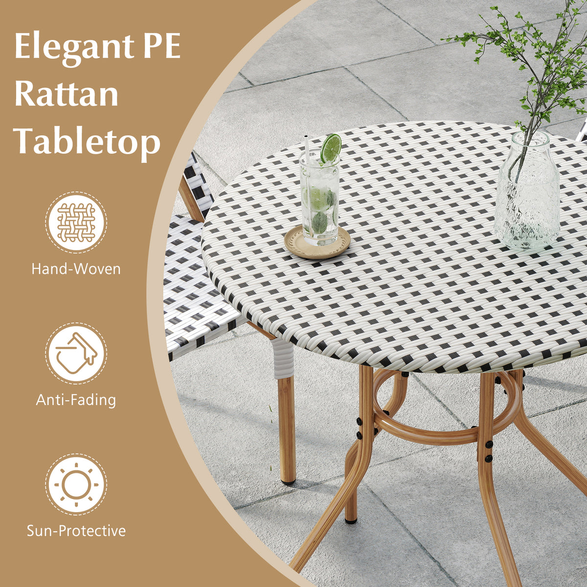 27.5" PE Rattan Bistro Table - White