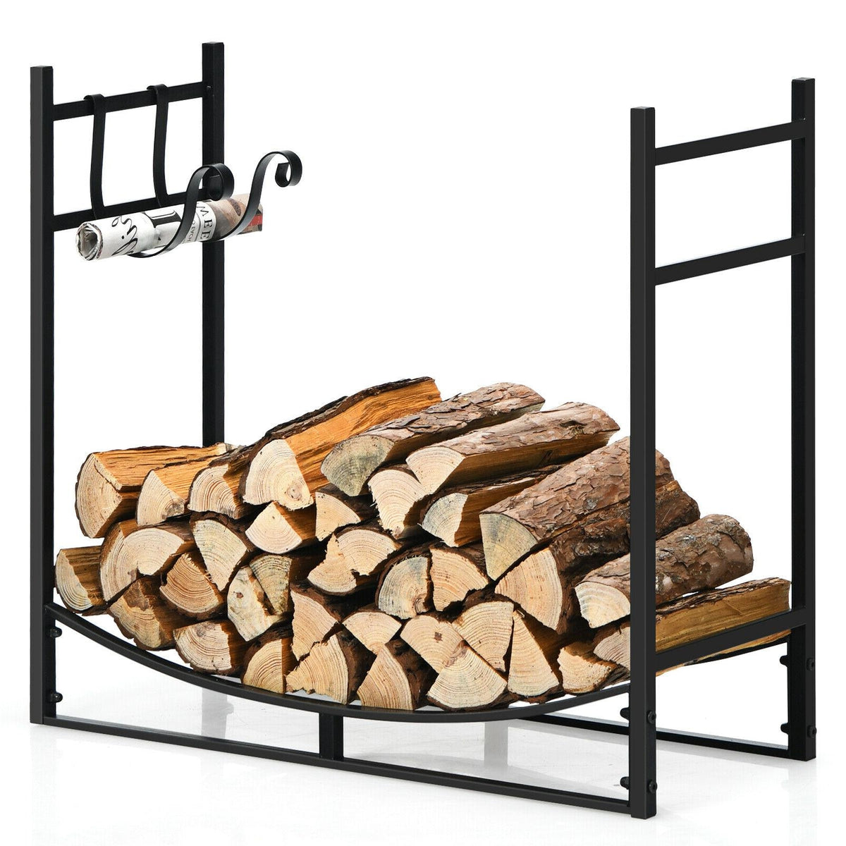 33 Inch Firewood Rack with Removable Kindling Holder Steel Fireplace