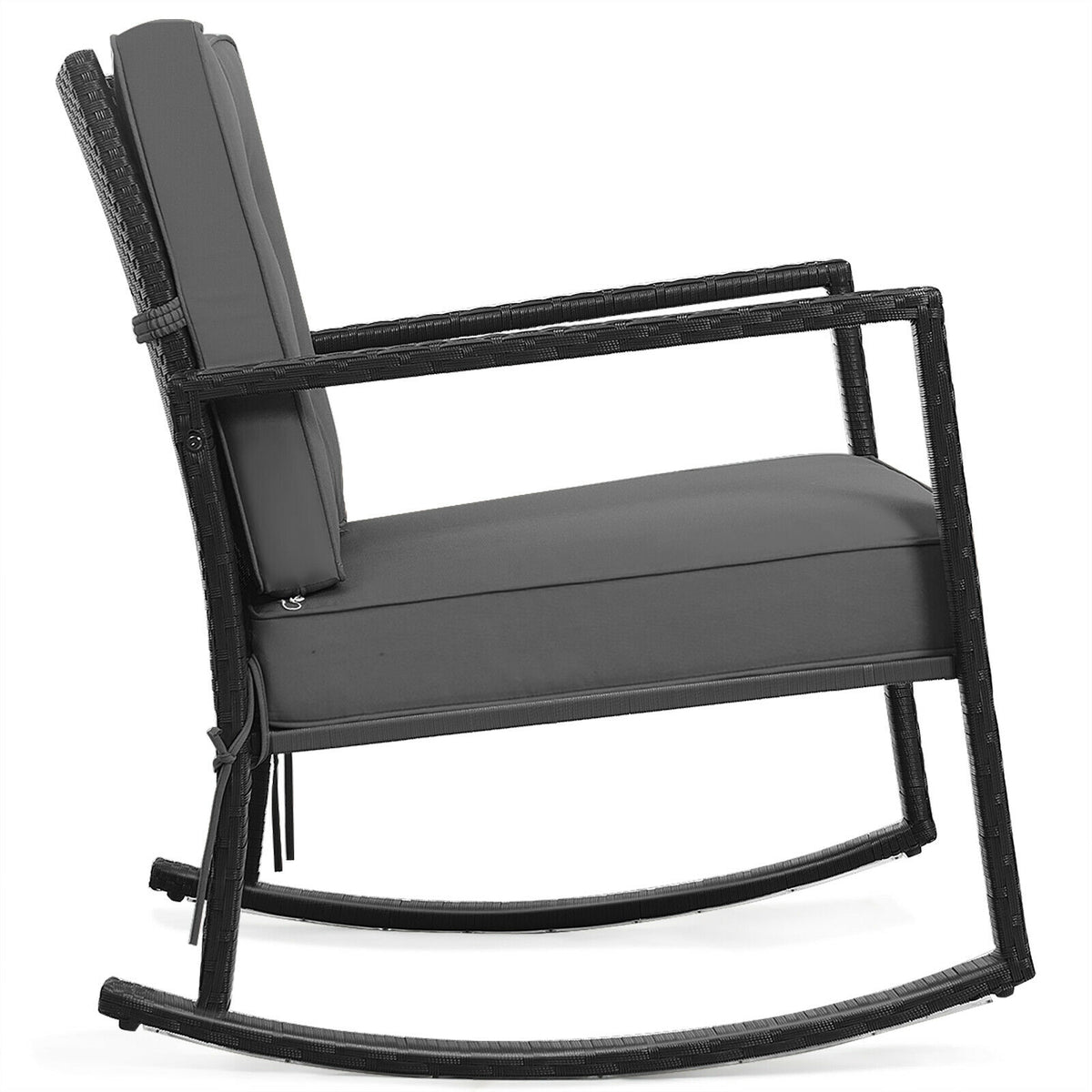 Rattan Rocking Chair with Cushion, Gray