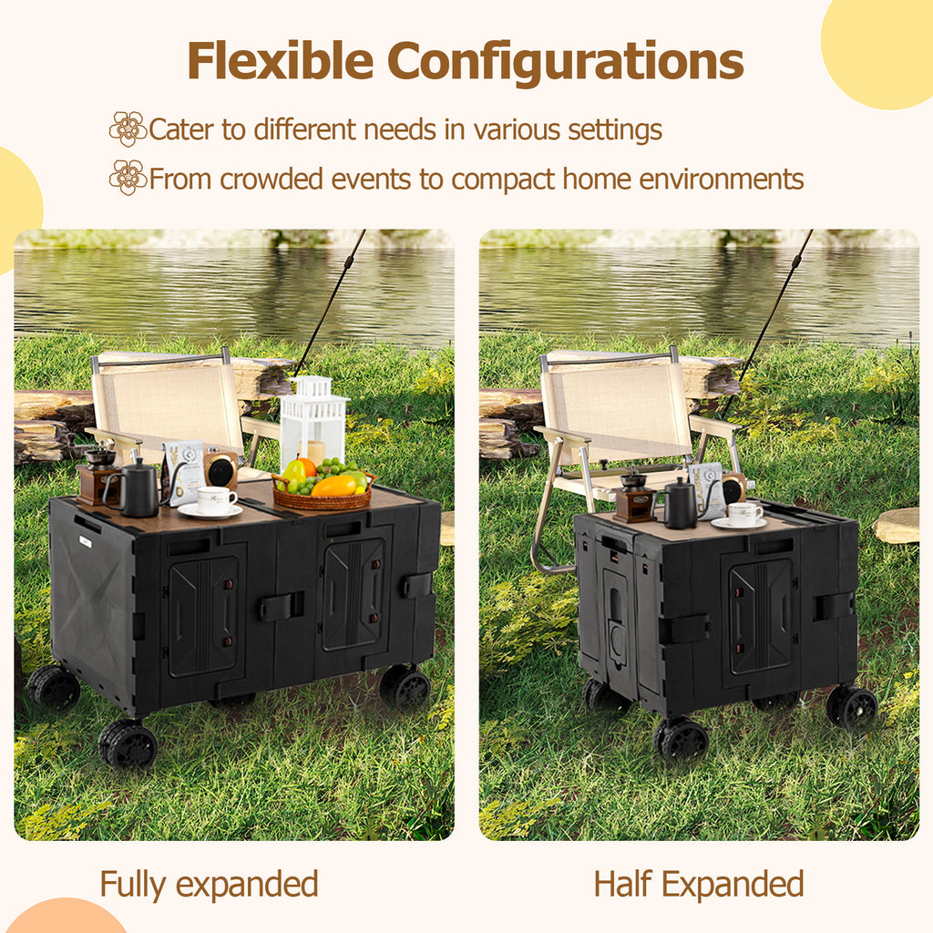 Large Foldable Utility Cart with 2-Tier Storage Crates and