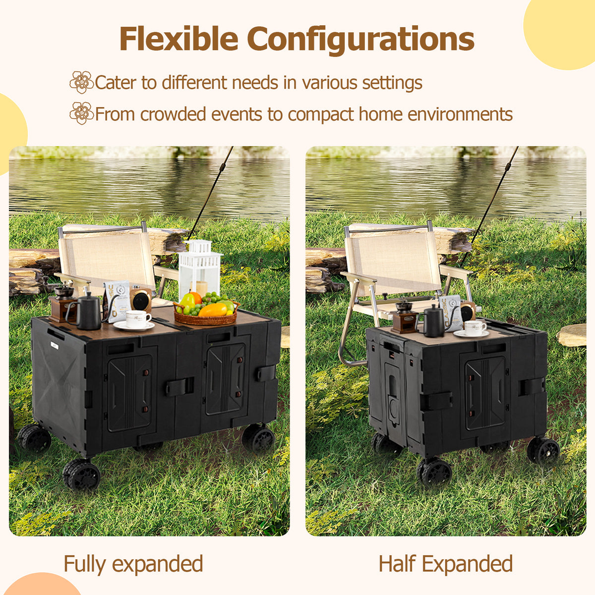 Large Foldable Utility Cart with 2-Tier Storage Crates and