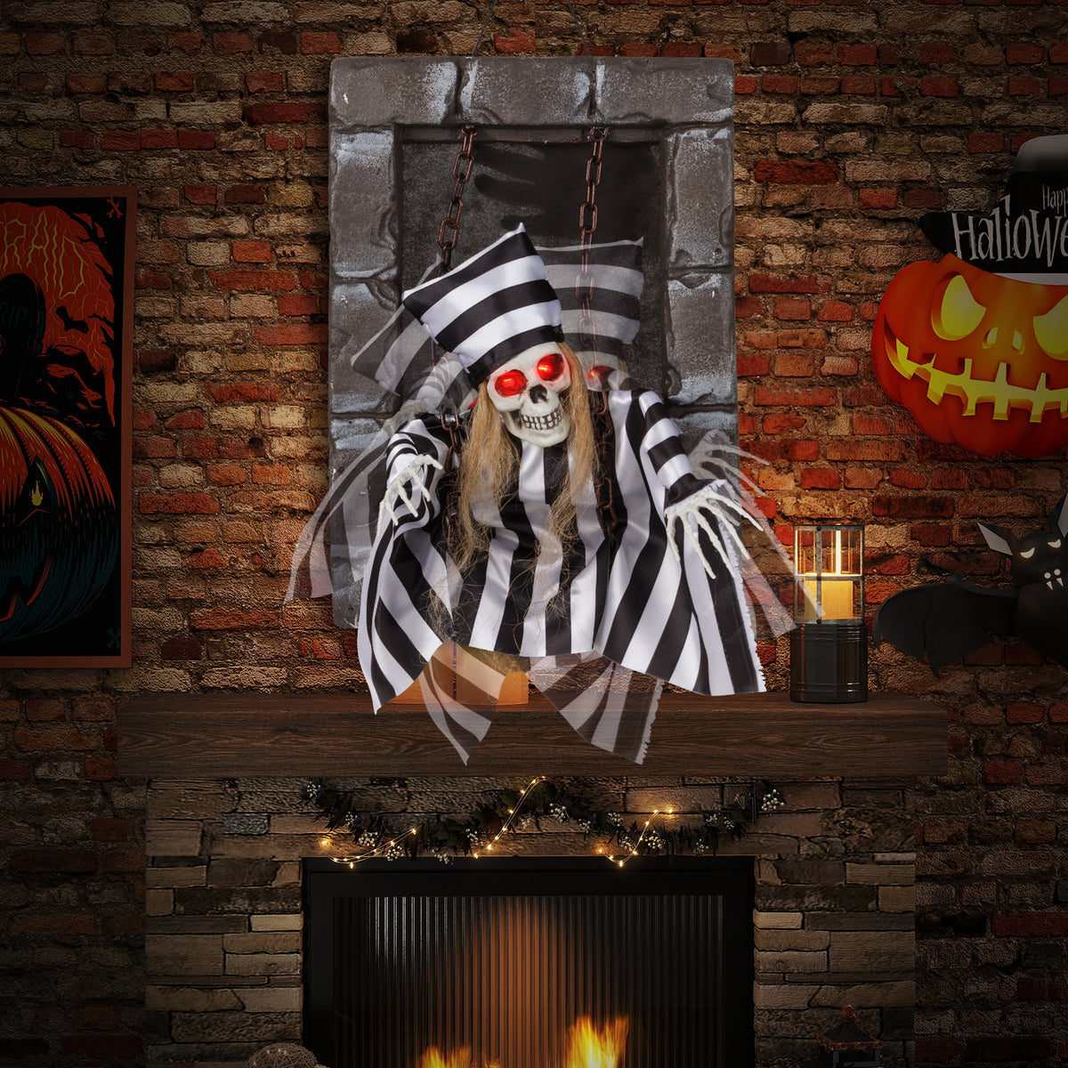 Halloween Hanging Skull Prisoner Decor - Light & Sound Activation, Variation B