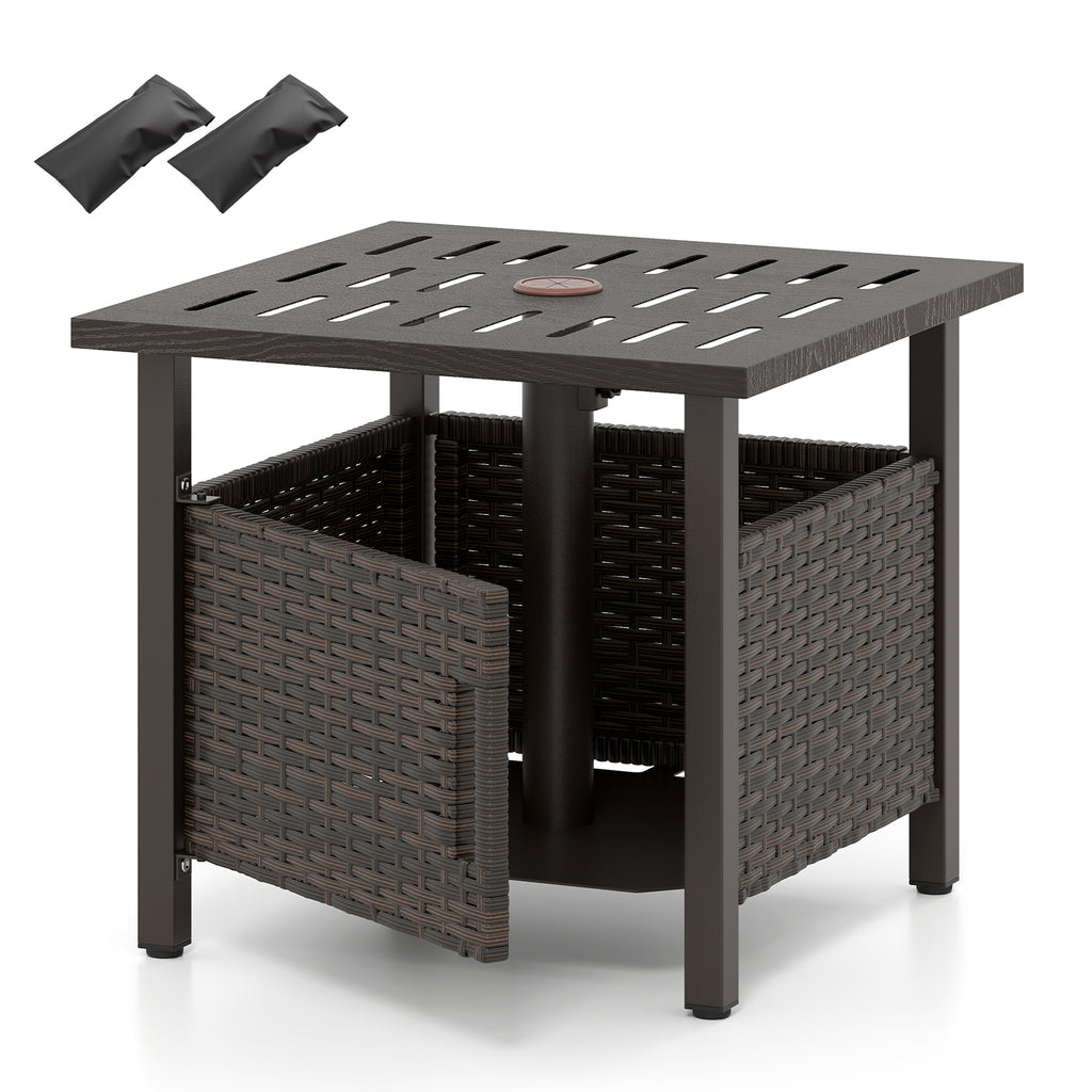 Outdoor Side Table with Umbrella Hole, Brown