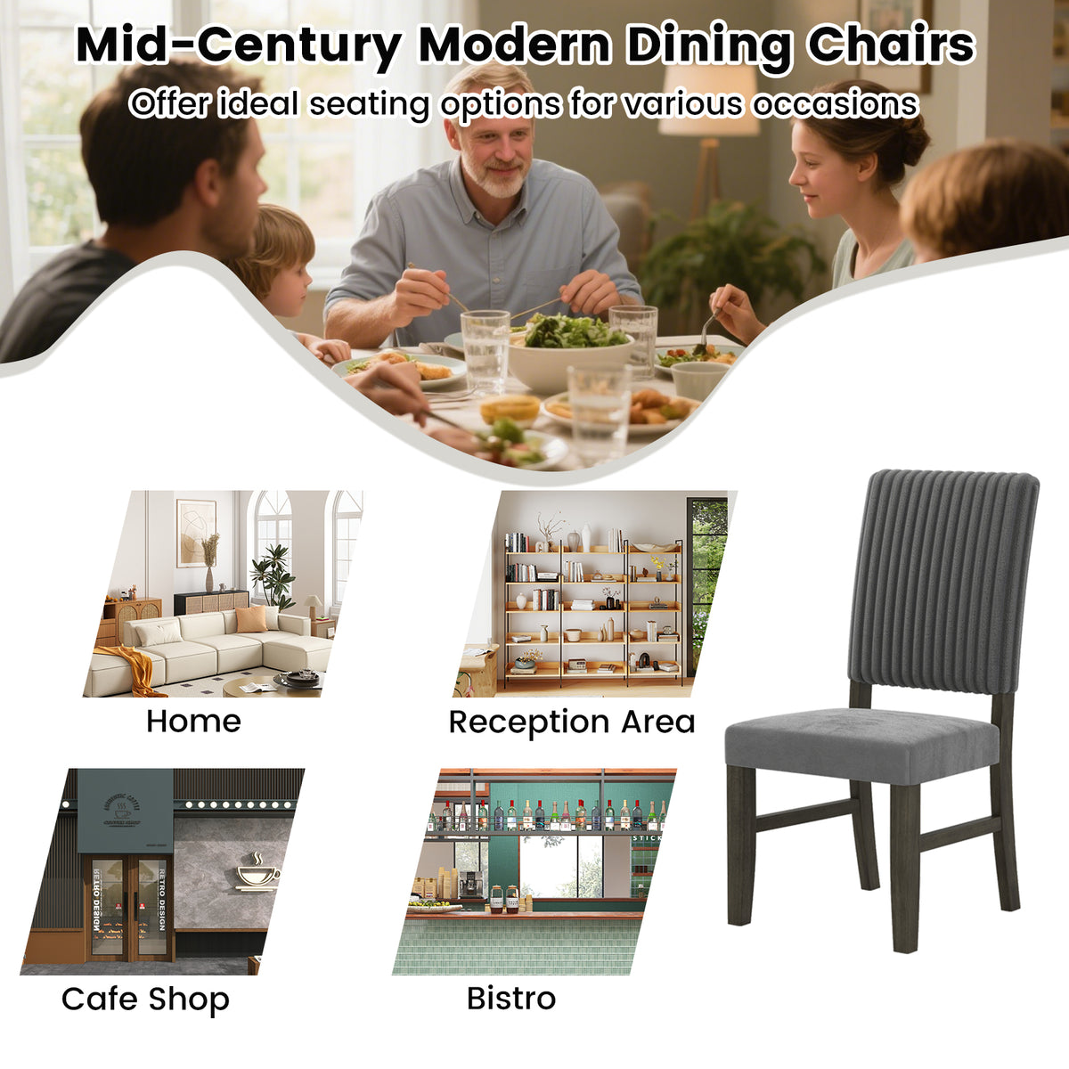 Mid-Century Modern Velvet Dining Chairs Set of 2 - Gray
