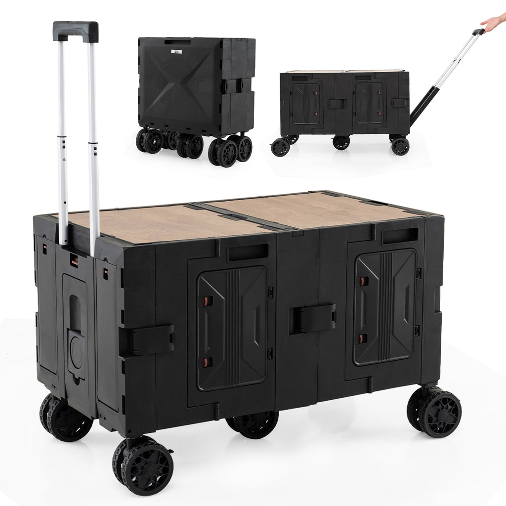 Large Foldable Utility Cart with 2-Tier Storage Crates and
