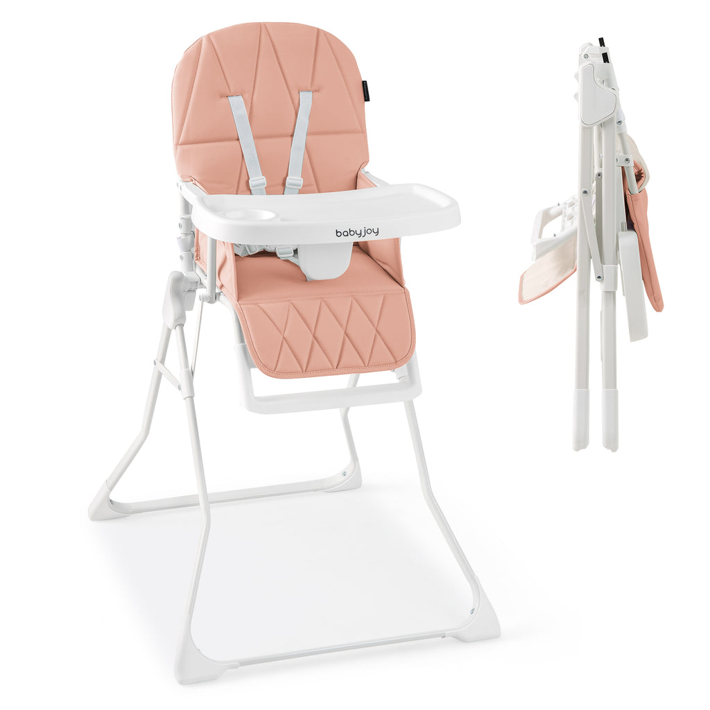 Pink Compact Highchair with Removable Tray & Safety Harness - Easy Clean & Space Saving