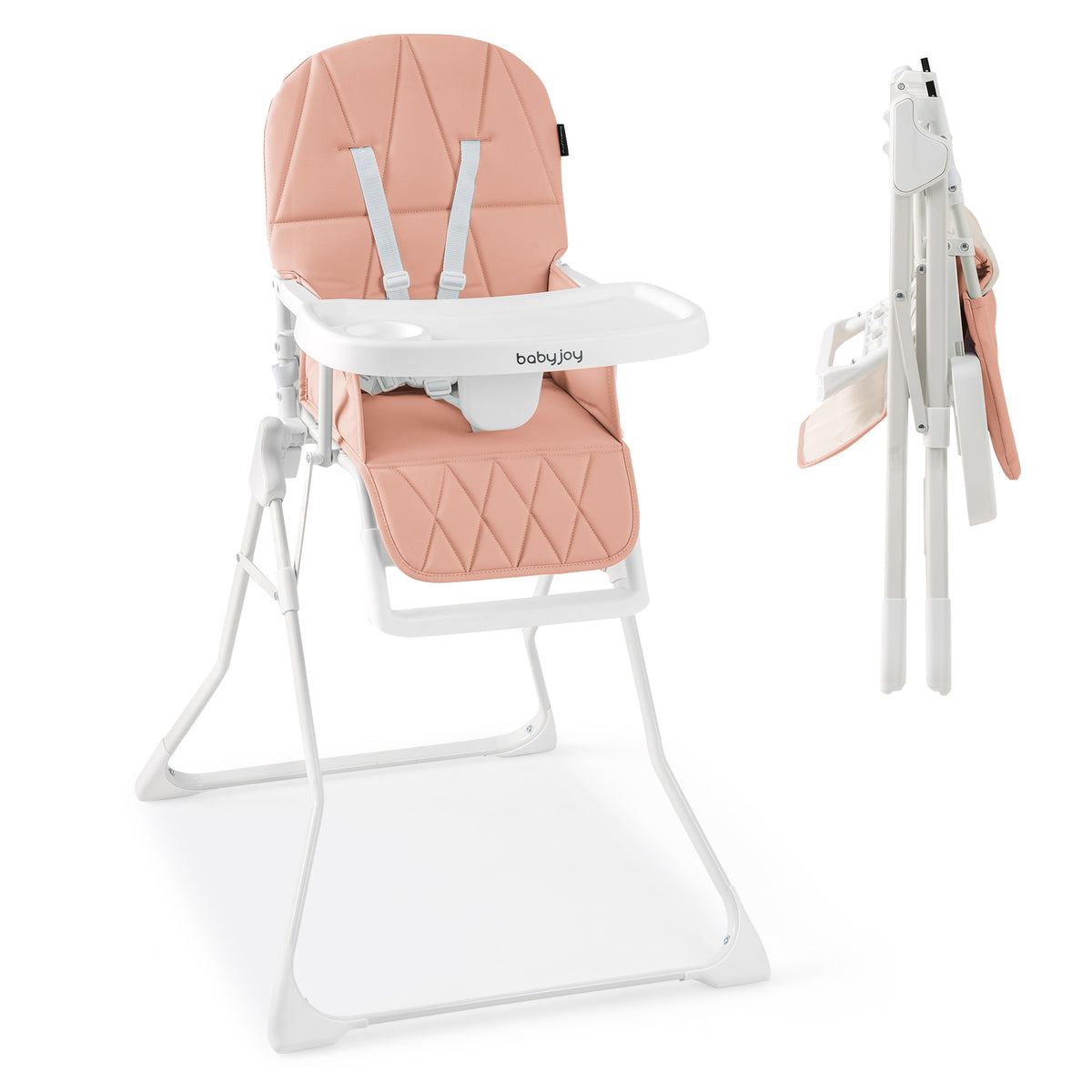 Pink Compact Highchair with Removable Tray & Safety Harness - Easy Clean & Space Saving