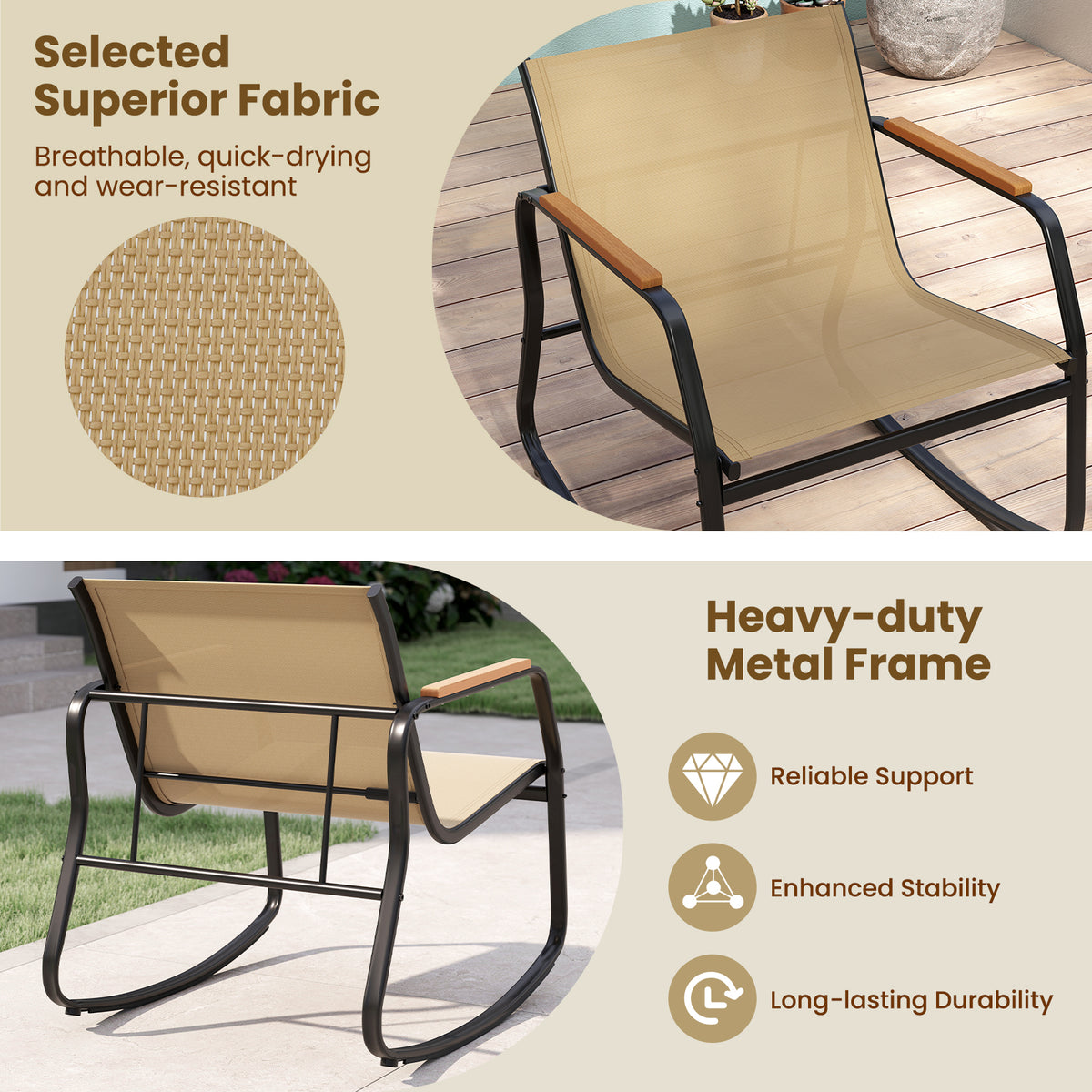 3 Piece Rocking Bistro Chairs and Side Table Set with Storage Bag