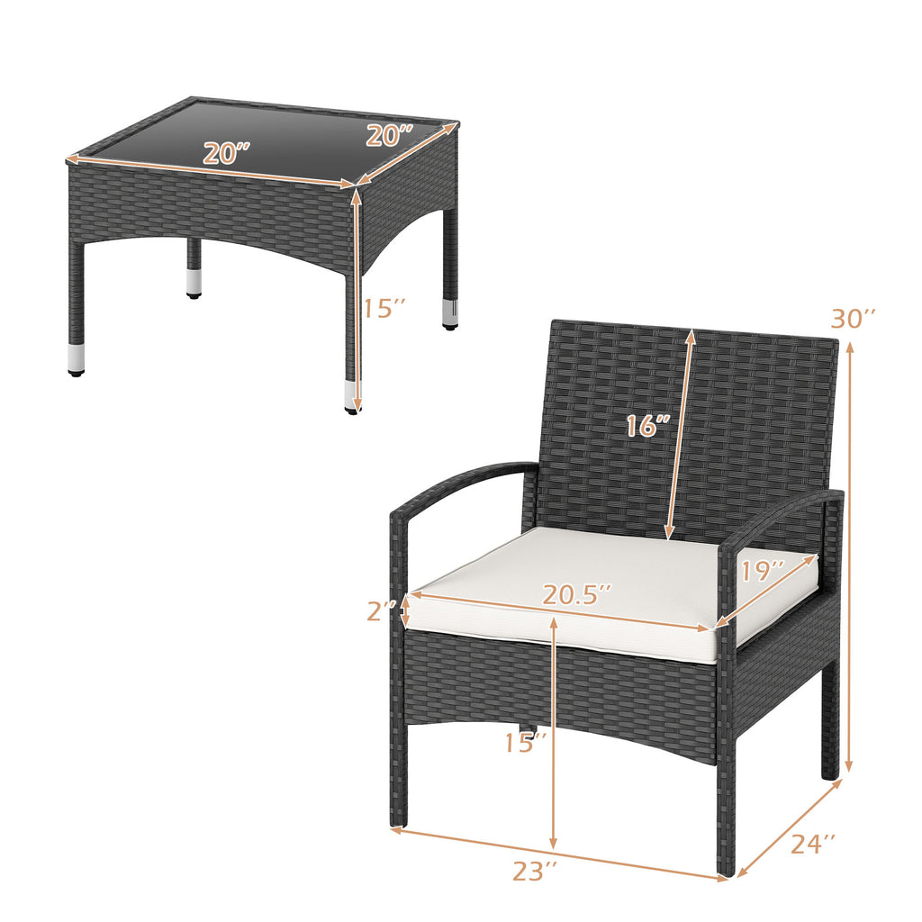 3-Piece Rattan Patio Bistro Set with Cushions - Beige