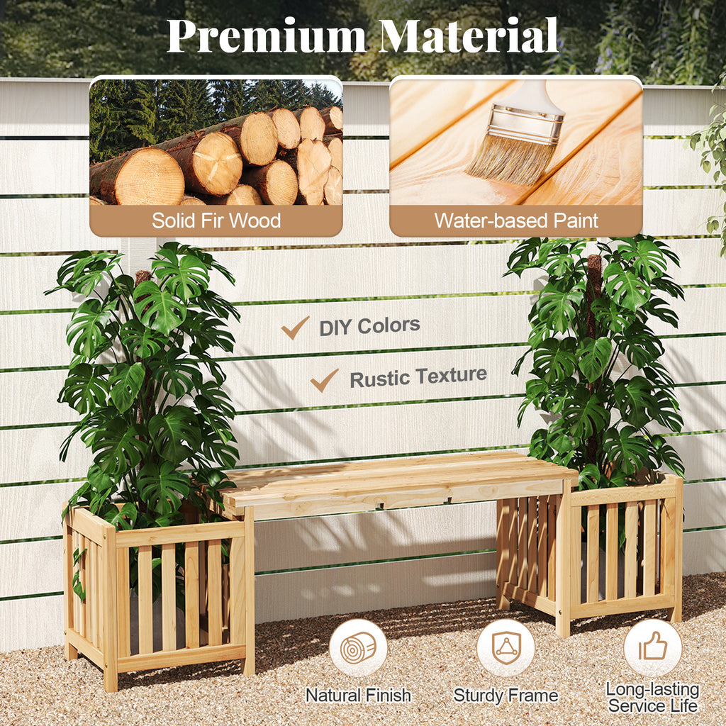2-Person Wooden Patio Bench with Planter Boxes - Natural