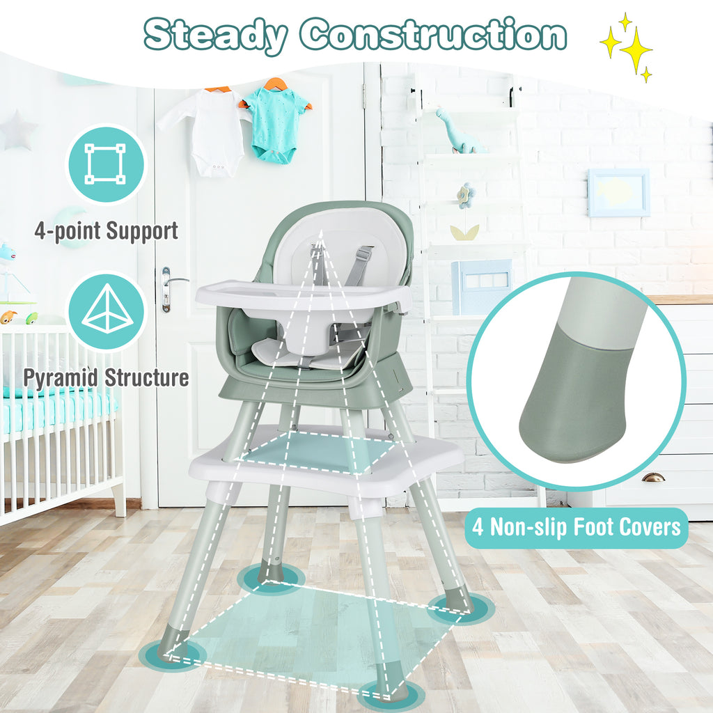 Green 8-in-1 Convertible Baby High Chair with Adjustable Removable Tray