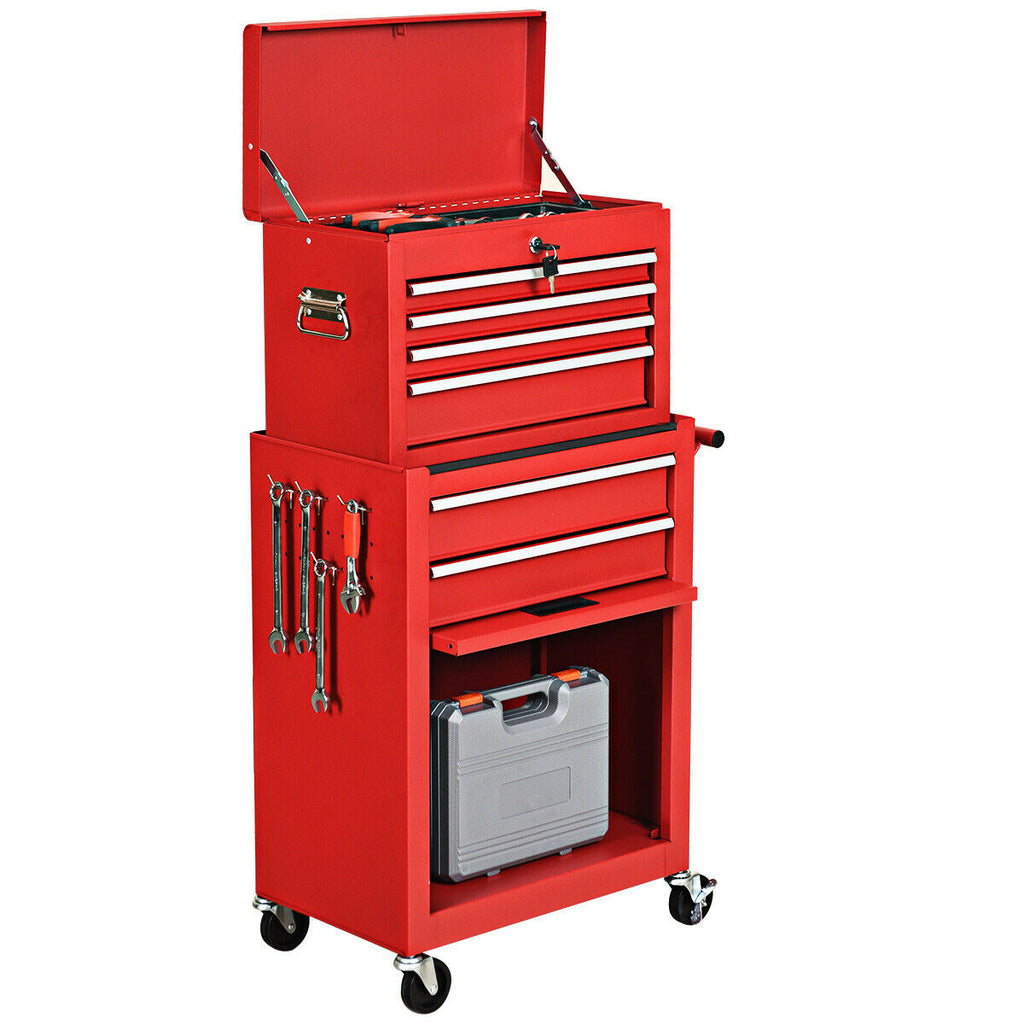 6-Drawer Rolling Tool Cabinet with Lockable Storage, Red