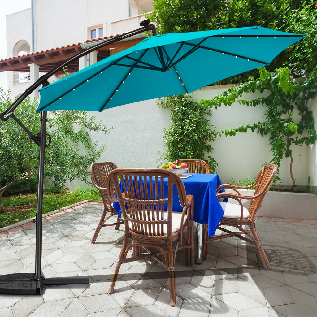 10 x 8 Feet Solar LED Patio Umbrella with 360° Rotation, Turquoise