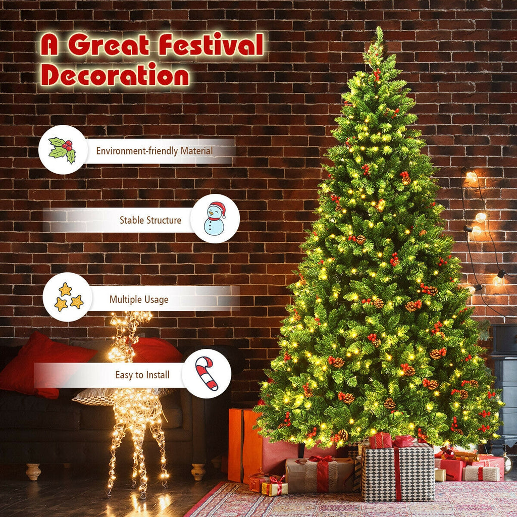 7.5Ft Pre-lit Hinged Christmas Tree with 550 LED Lights & Metal Stand