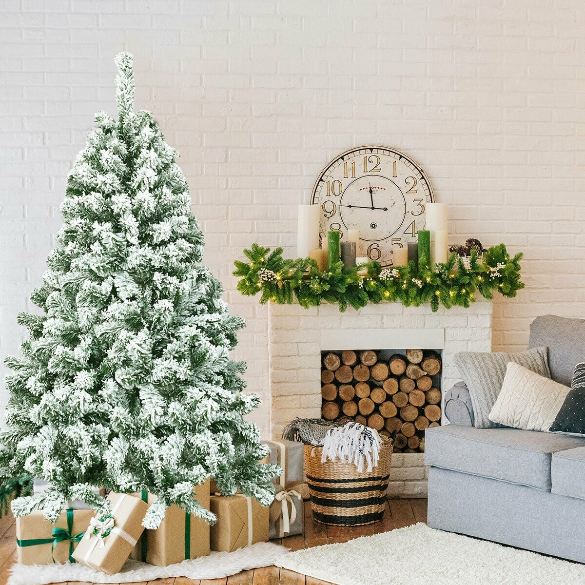 Artificial Christmas Tree 4.5 Ft Snow Flocked with 400 Tips - Full, Easy Setup