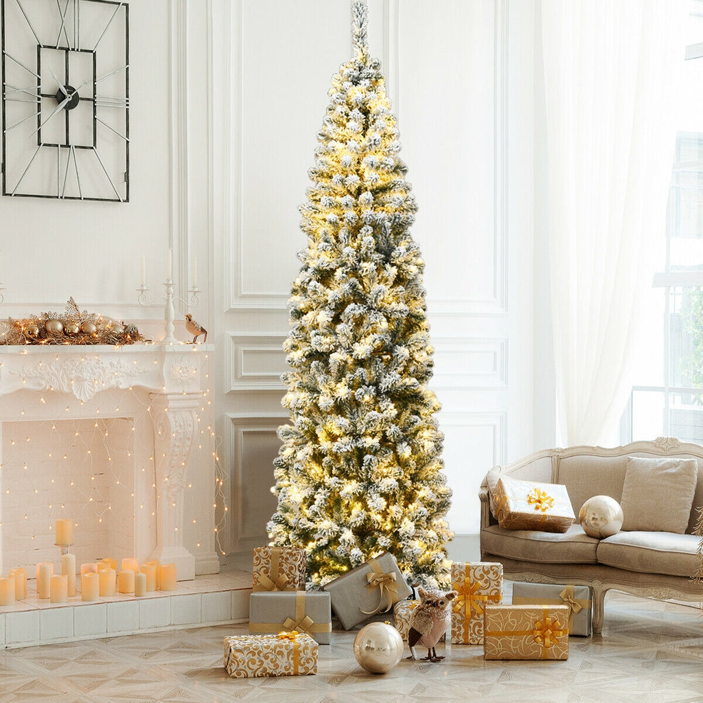 Pre-lit Snow Flocked Artificial Christmas Tree - 7.5 Feet with LED Lights