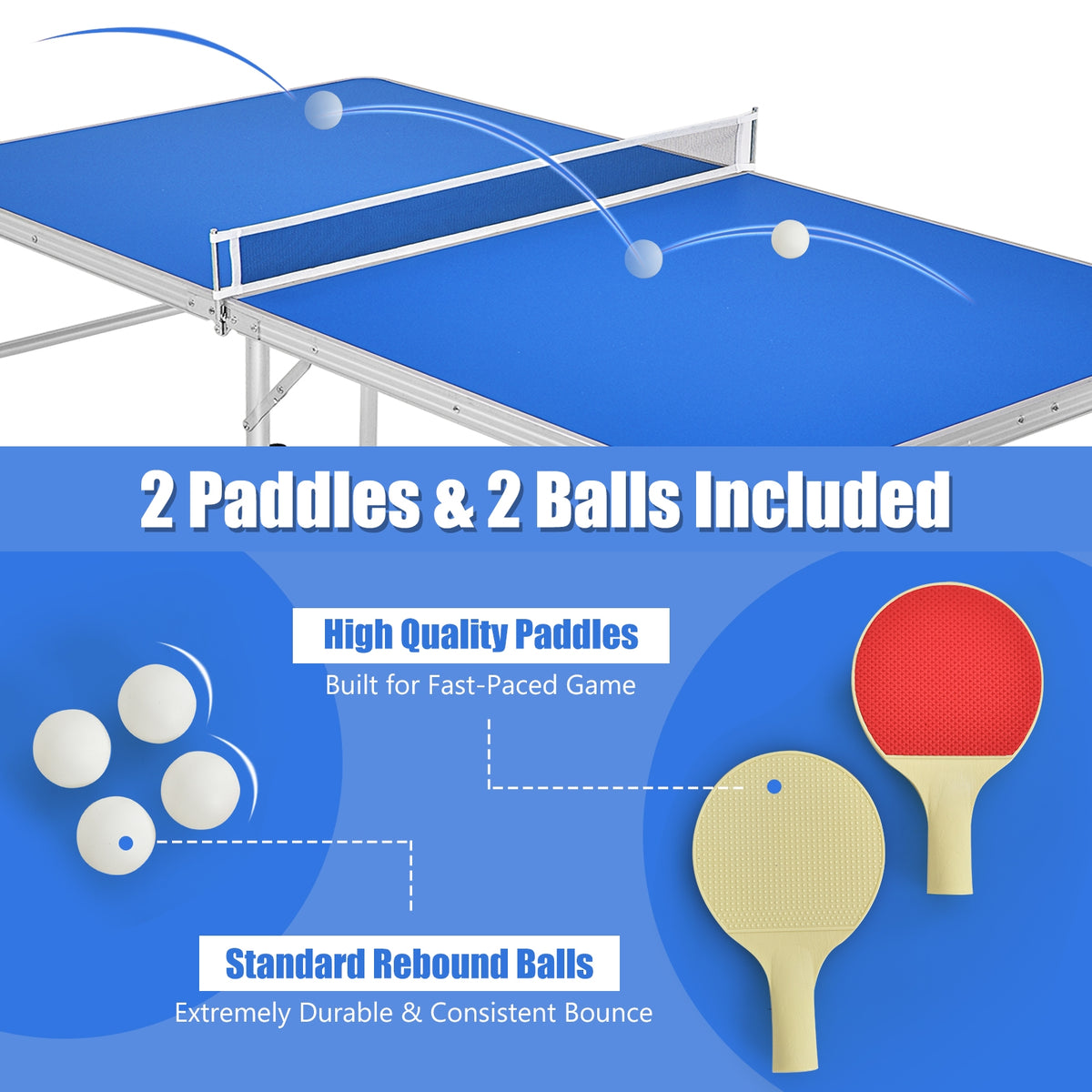 Foldable 60 Inch Portable Ping Pong Table with Accessories - Blue