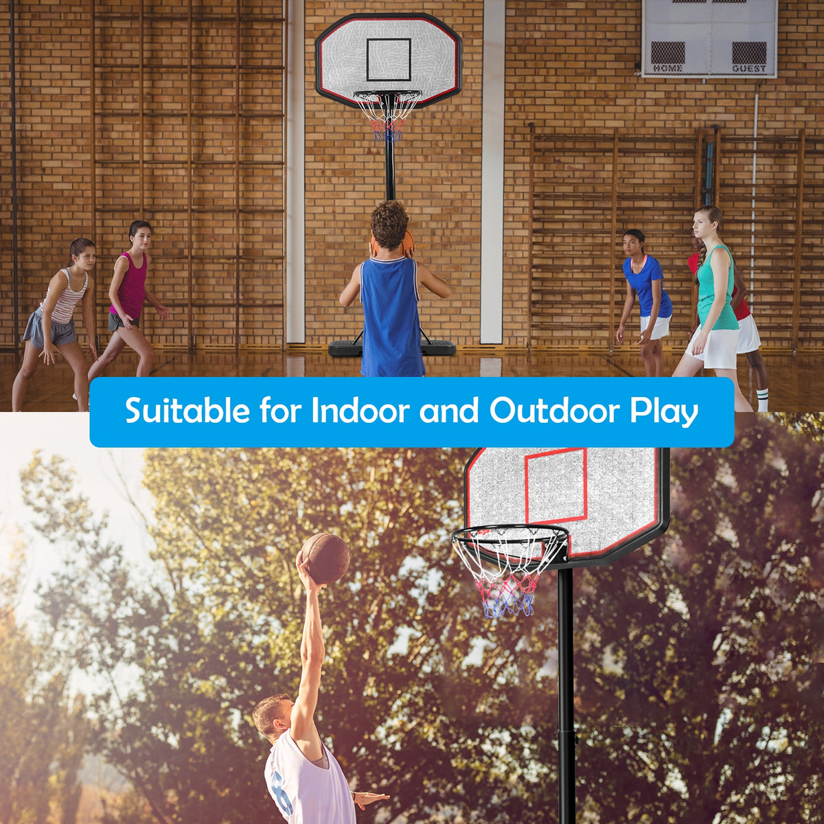 Adult 6.5-10 FT Height Adjustable Indoor Outdoor Basketball Hoop with Fillable Base