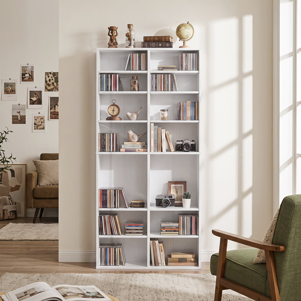 16 Compartment CD Storage Unit 54" Open Display Shelf White