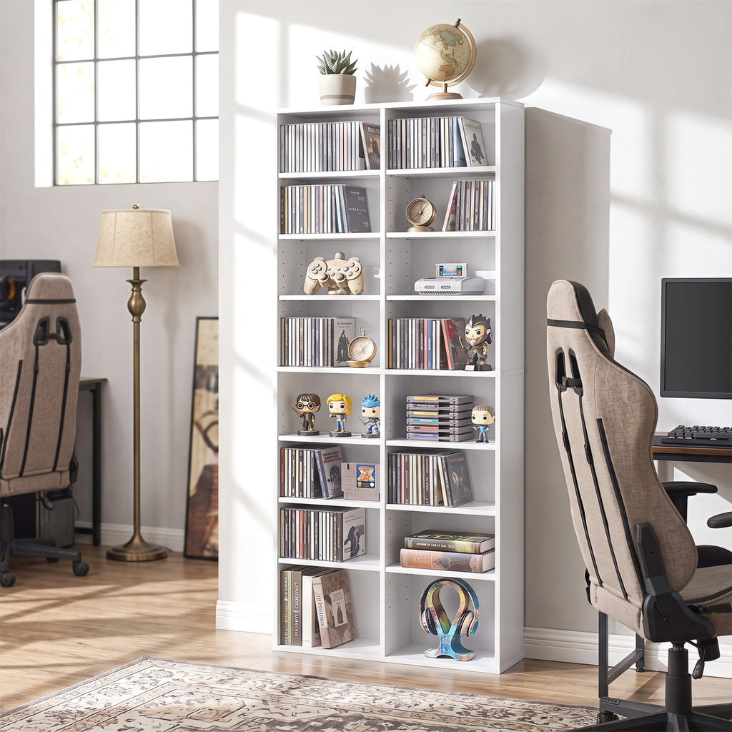 16 Compartment CD Storage Unit 54" Open Display Shelf White