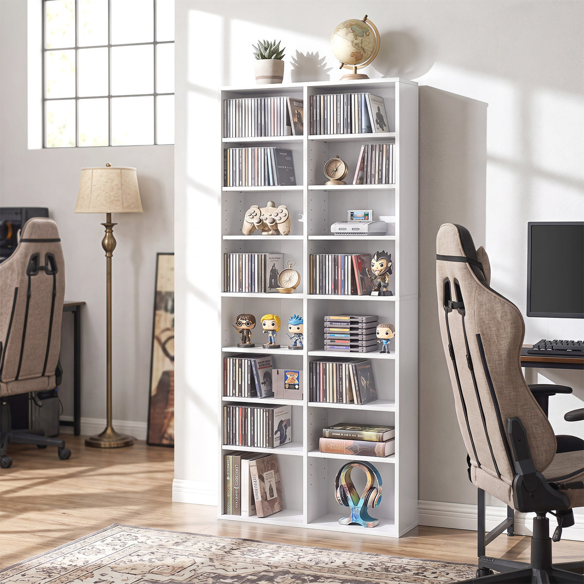 16 Compartment CD Storage Unit 54" Open Display Shelf White