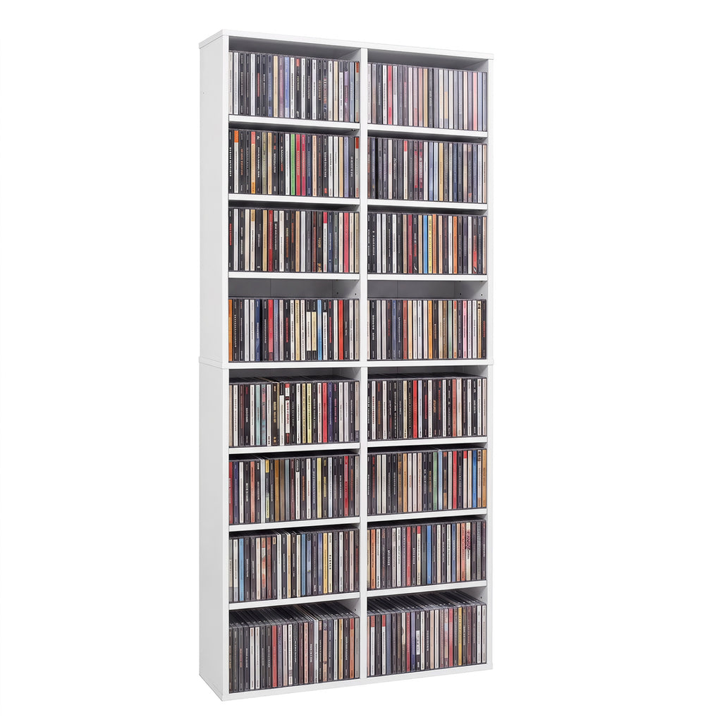 16 Compartment CD Storage Unit 54" Open Display Shelf White