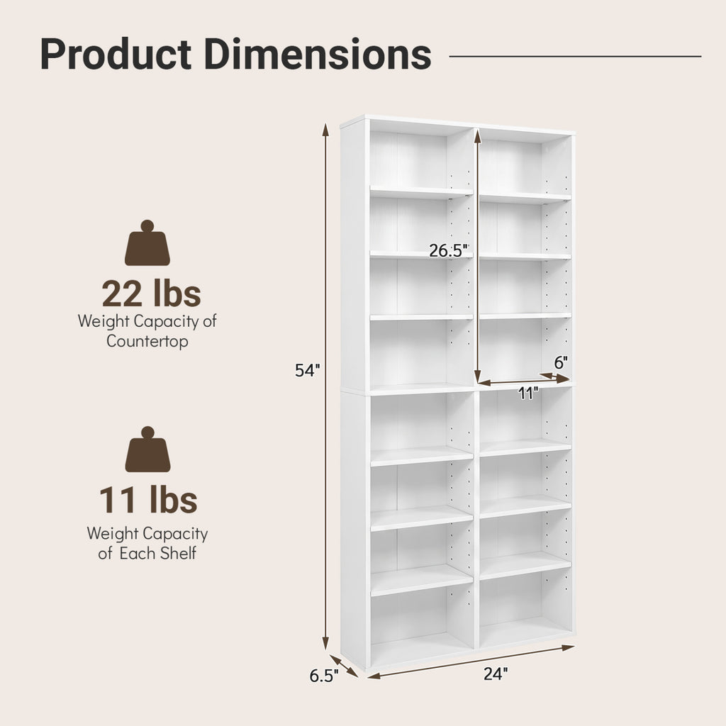 16 Compartment CD Storage Unit 54" Open Display Shelf White