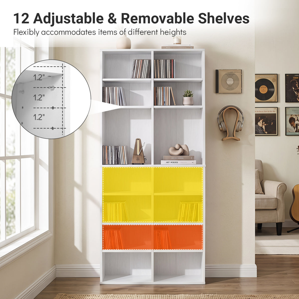 16 Compartment CD Storage Unit 54" Open Display Shelf White