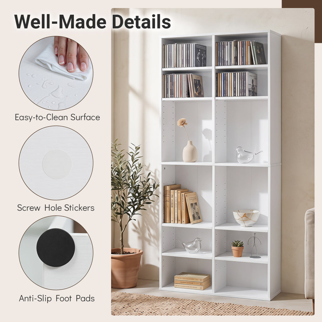 16 Compartment CD Storage Unit 54" Open Display Shelf White