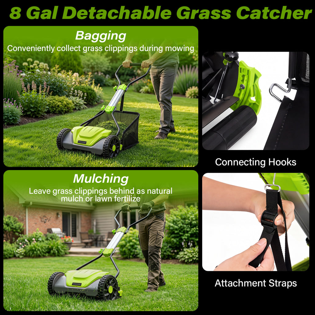 16 Inch Adjustable Cutting Heights 5-Blade Push Reel Lawn Mower with