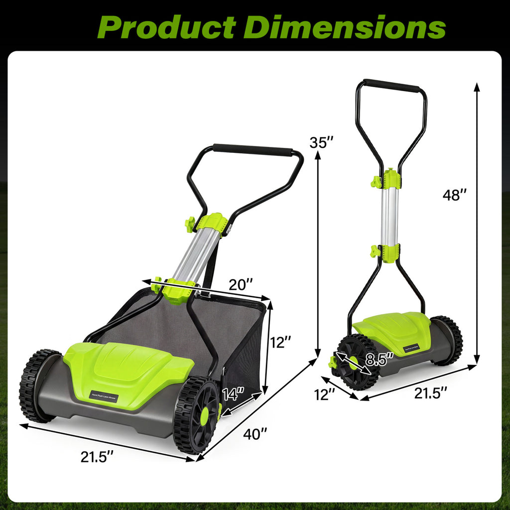 16 Inch Adjustable Cutting Heights 5-Blade Push Reel Lawn Mower with