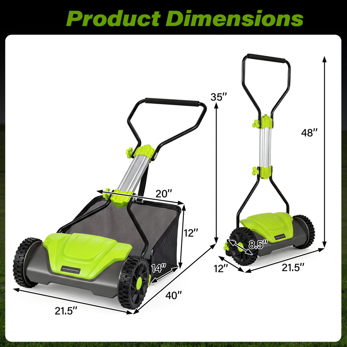 16 Inch Adjustable Cutting Heights 5-Blade Push Reel Lawn Mower with