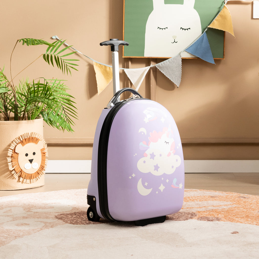 Kids Carry-On Luggage 16 Inch Hard Shell Suitcase with Wheels - Pink