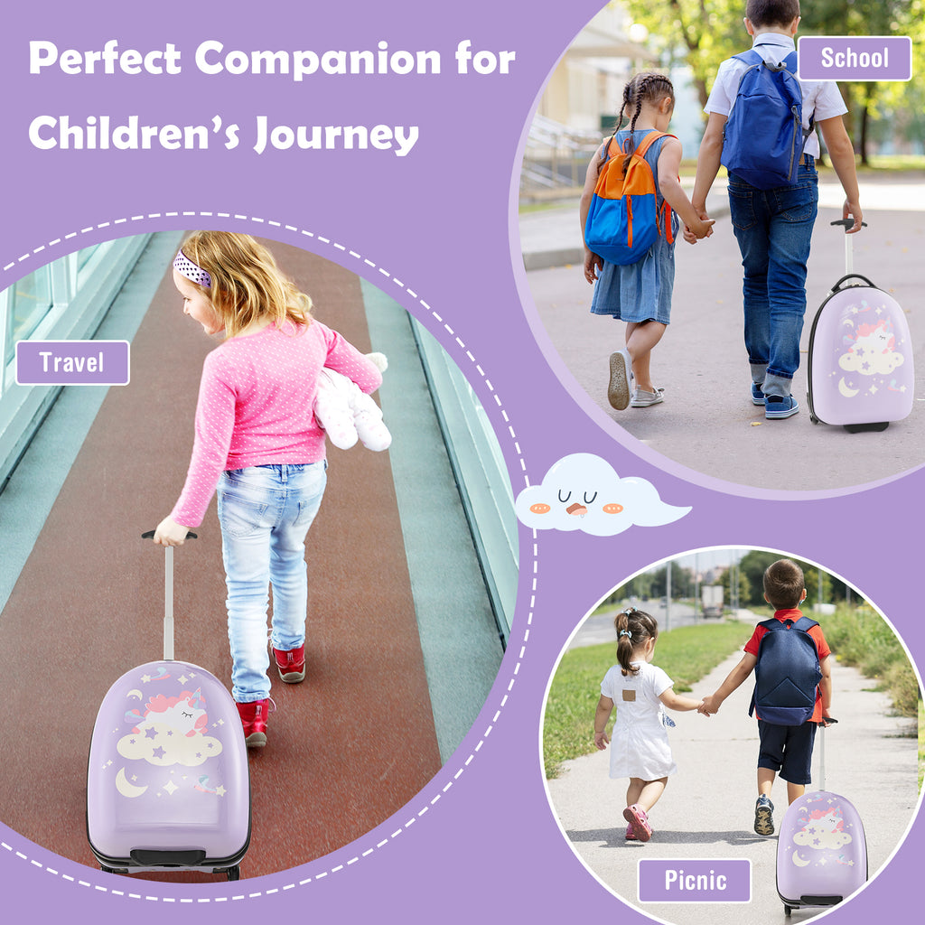 Kids Carry-On Luggage 16 Inch Hard Shell Suitcase with Wheels - Pink